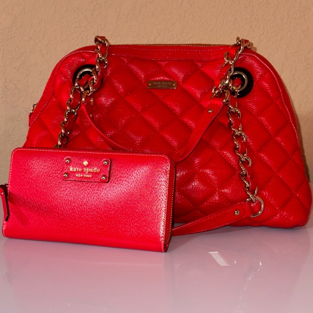Kate Spade Red Quilted Shoulder Bag and Wallet🌹